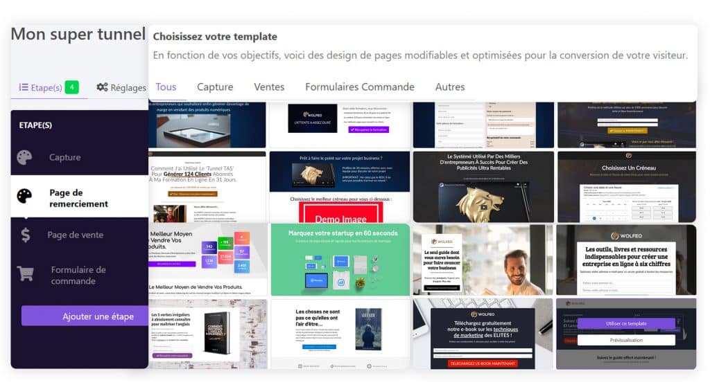 Wolfeo templates des tunnels de vente